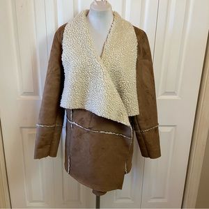 Michael Kors Faux Suede Shearling Lined Open Front Brown Coat Jacket sz 1X